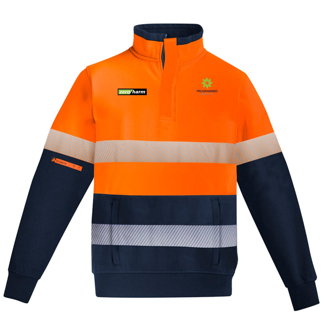 MENS ORANGE FLAME HRC 2 HOOP TAPED 1/4 ZIP BRUSHED FLEECE - ORANGE/NAVY