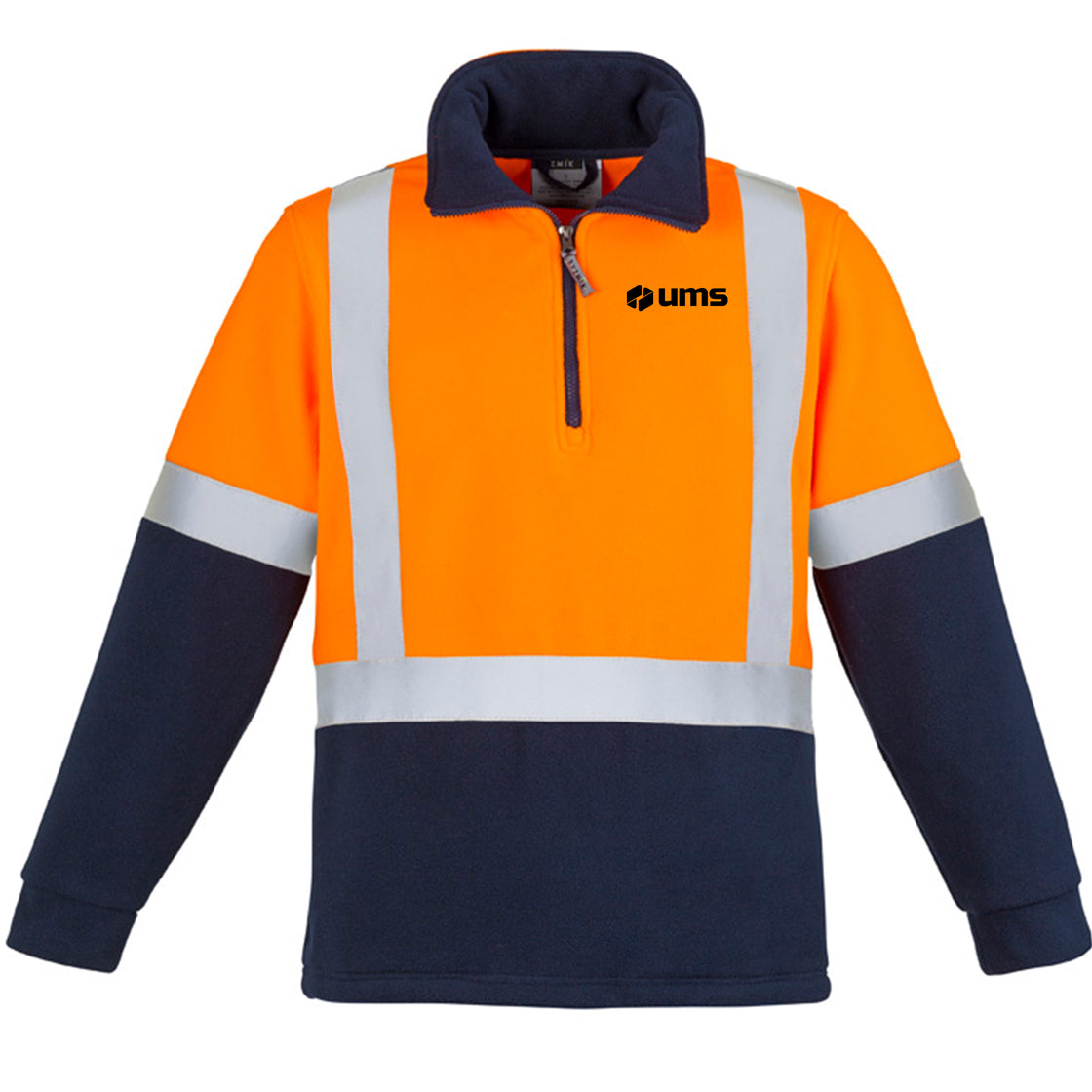 UNISEX HI VIS POLAR FLEECE PULLOVER - SHOULDER TAPED - ORANGE/NAVY