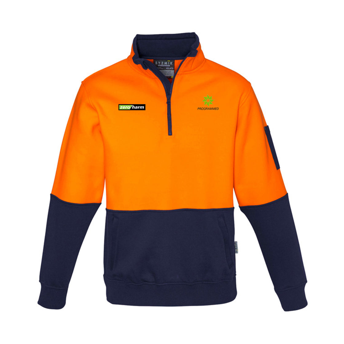 UNISEX HI VIS 1/2 ZIP PULLOVER - ORANGE/NAVY