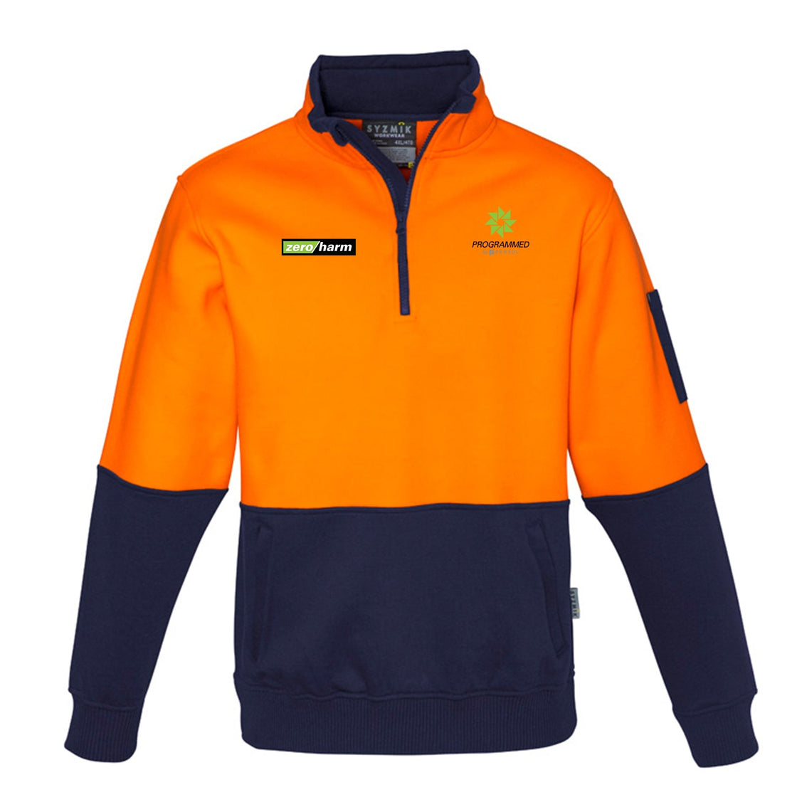 UNISEX HI VIS 1/2 ZIP PULLOVER - ORANGE/NAVY