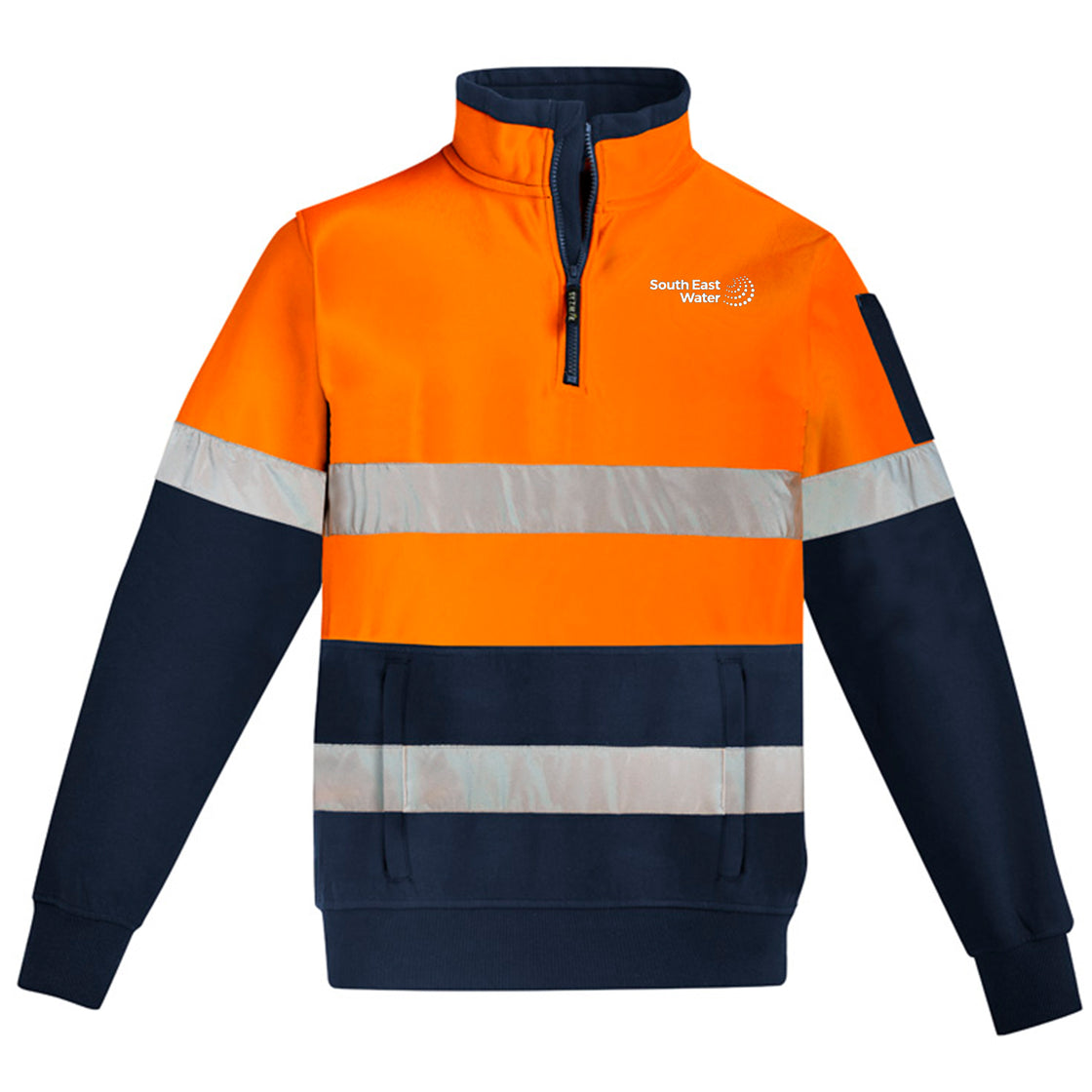 UNISEX HI VIS 1/4 ZIP PULLOVER - HOOP TAPED - ORANGE/NAVY