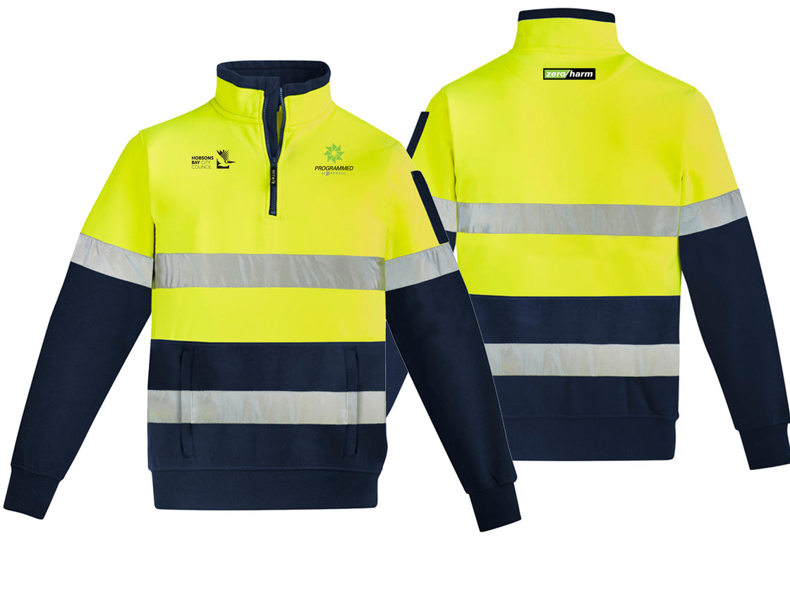 UNISEX HI VIS 1/4 ZIP PULLOVER - HOOP TAPED - YELLOW/NAVY
