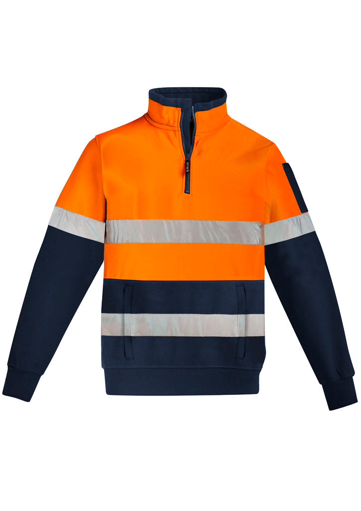 UNISEX HI VIS 1/4 ZIP PULLOVER - HOOP TAPED - ORANGE/NAVY