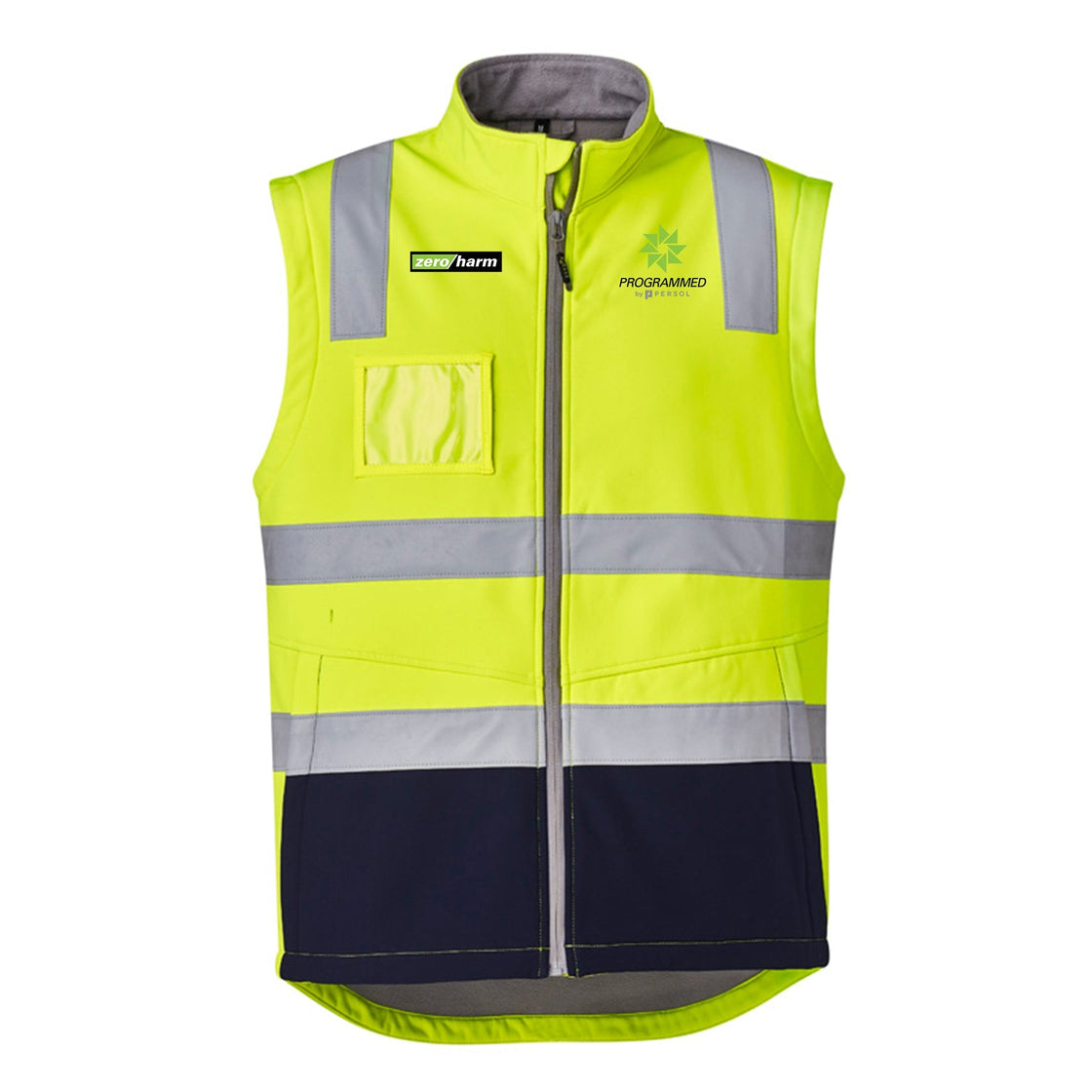 UNISEX HI VIS SOFT SHELL VEST - YELLOW/NAVY