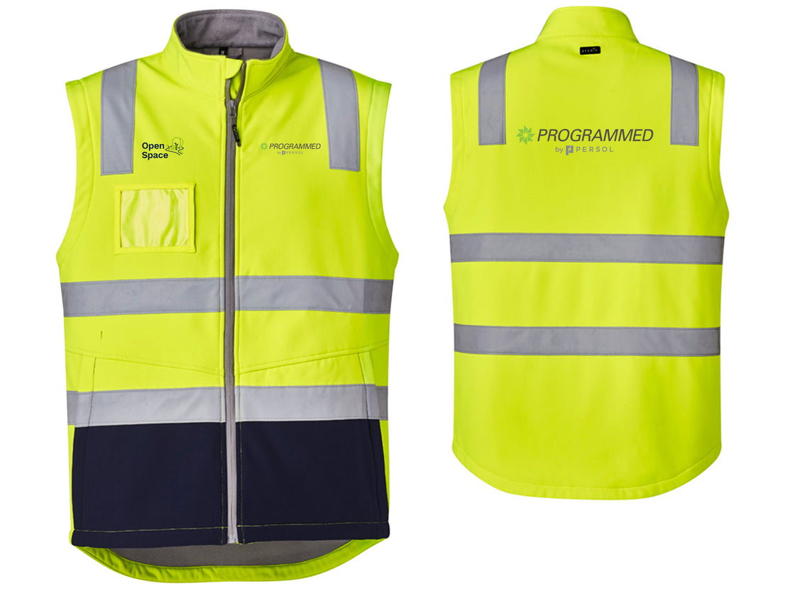 UNISEX HI VIS SOFT SHELL VEST - YELLOW/NAVY