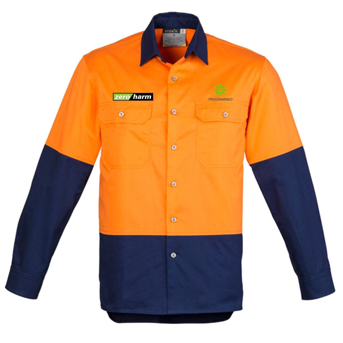 MENS HI VIS SPLICED INDUSTRIAL SHIRT - ORANGE/NAVY