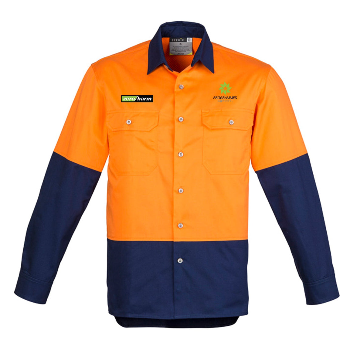 MENS HI VIS SPLICED INDUSTRIAL SHIRT - ORANGE/NAVY