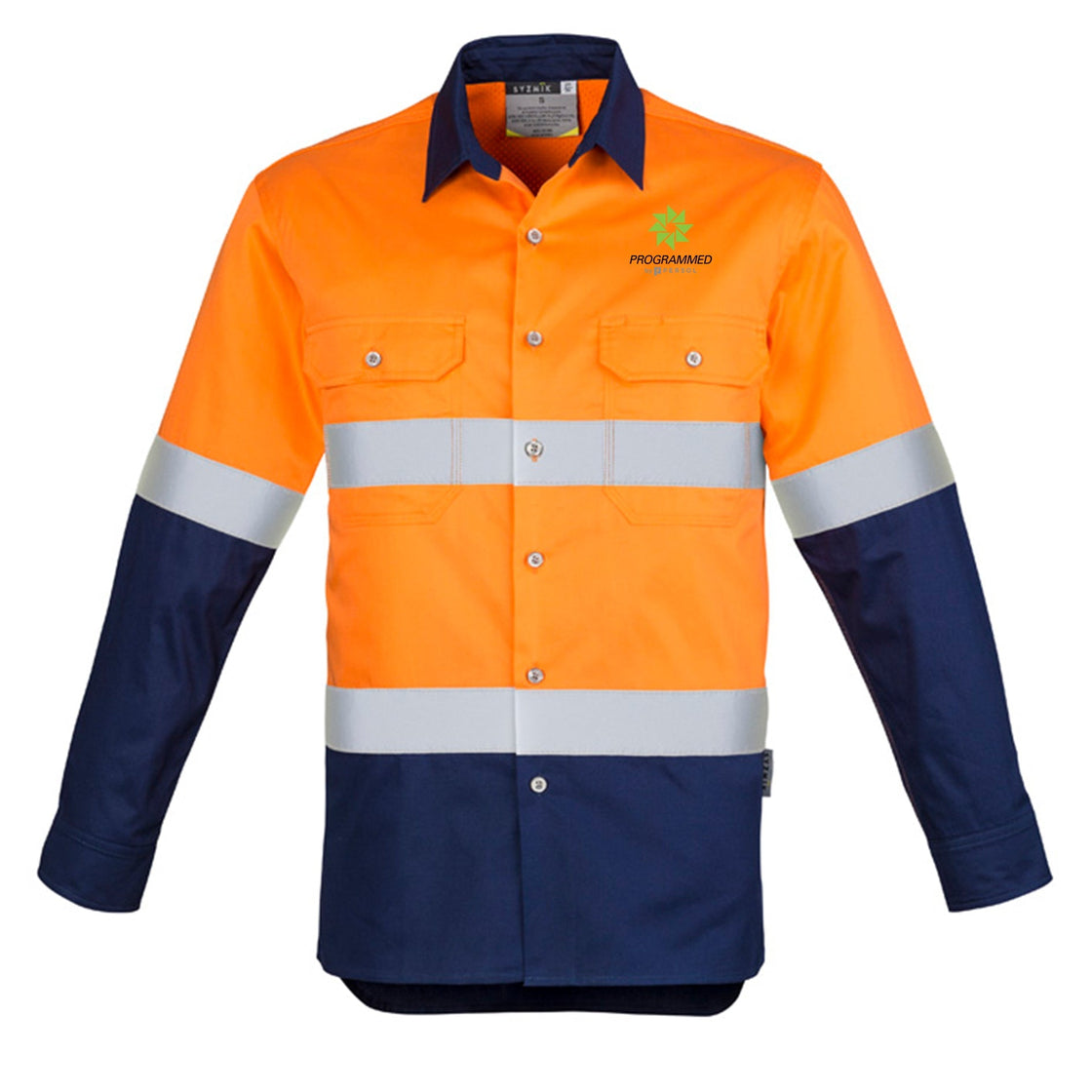 MENS INDUSTRIAL LONG SLEEVE SHIRT - HOOP TAPED - ORANGE/NAVY