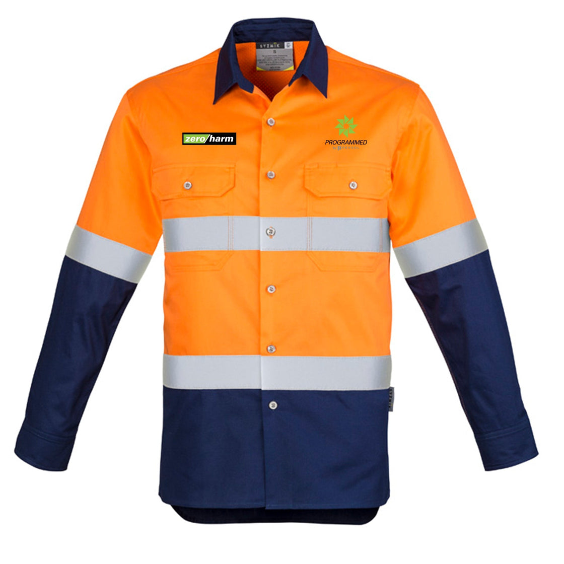 MENS HI VIS SPLICED HOOP TAPED SHIRT - ORANGE/NAVY