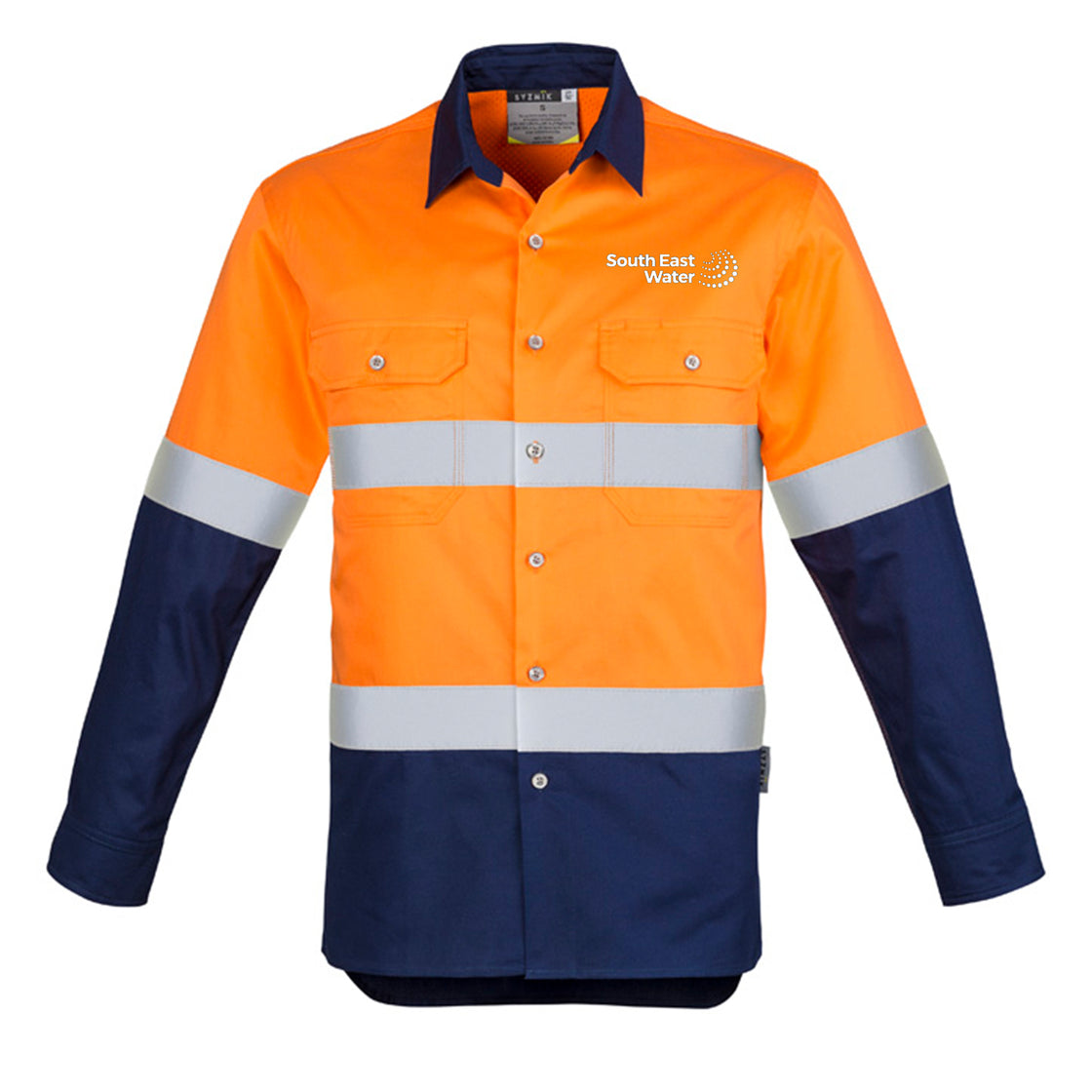 MENS INDUSTRIAL LONG SLEEVE SHIRT - HOOP TAPED - ORANGE/NAVY