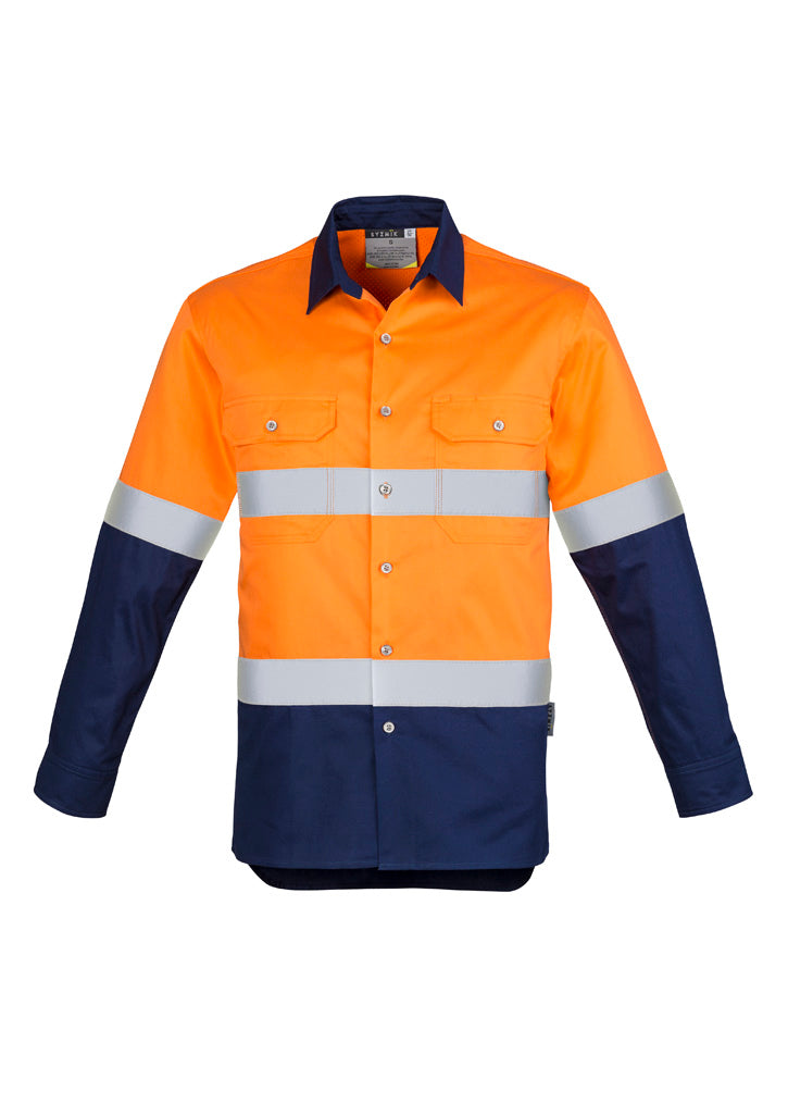 MENS INDUSTRIAL LONG SLEEVE SHIRT - HOOP TAPED - ORANGE/NAVY