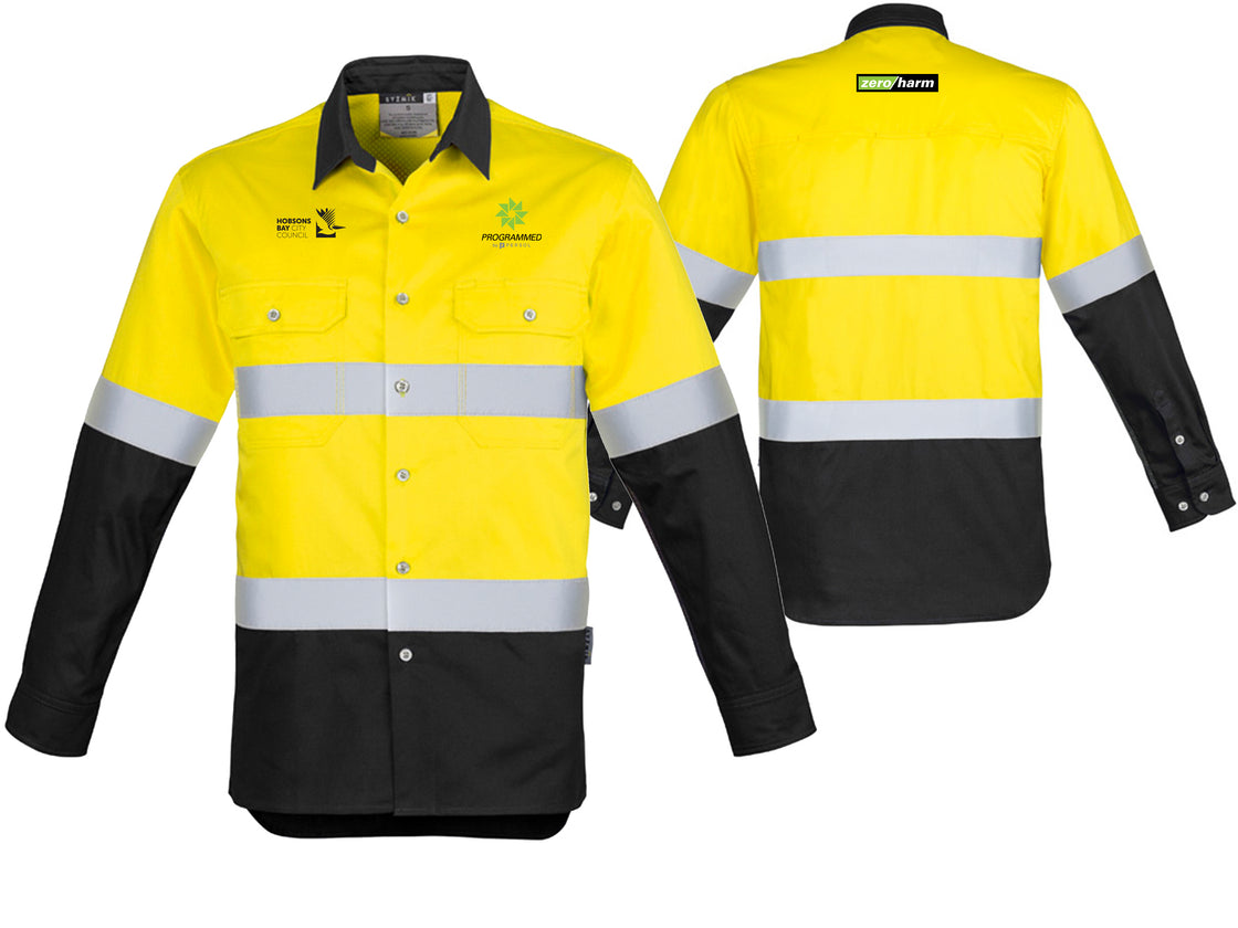 MENS INDUSTRIAL LONG SLEEVE SHIRT - HOOP TAPED - YELLOW/BLACK