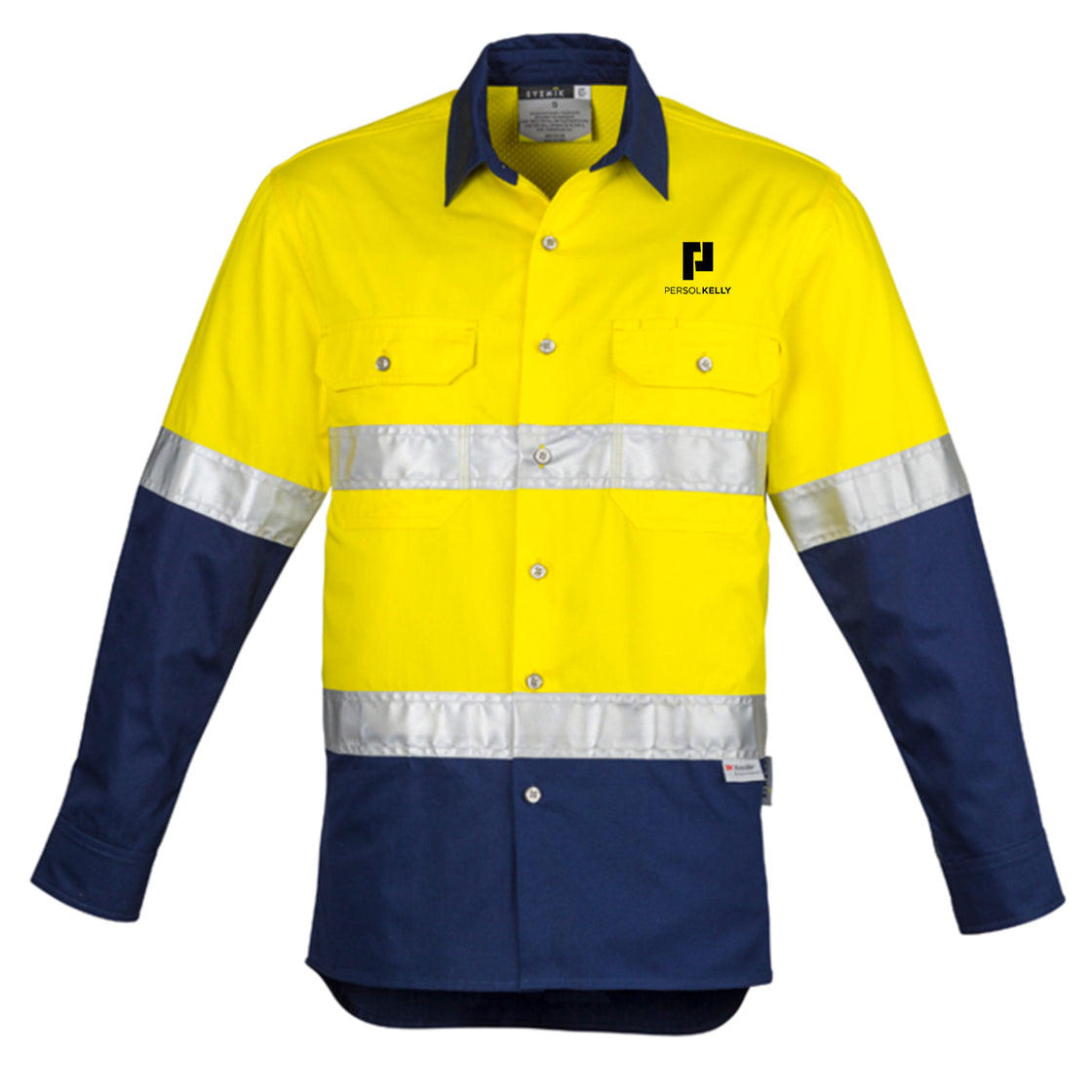 MENS INDUSTRIAL LONG SLEEVE SHIRT - HOOP TAPED - YELLOW/NAVY