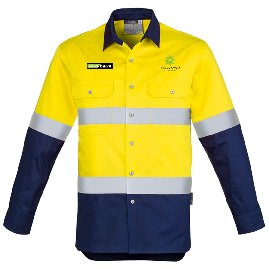 MENS HI VIS SPLICED HOOP TAPED SHIRT - YELLOW/NAVY