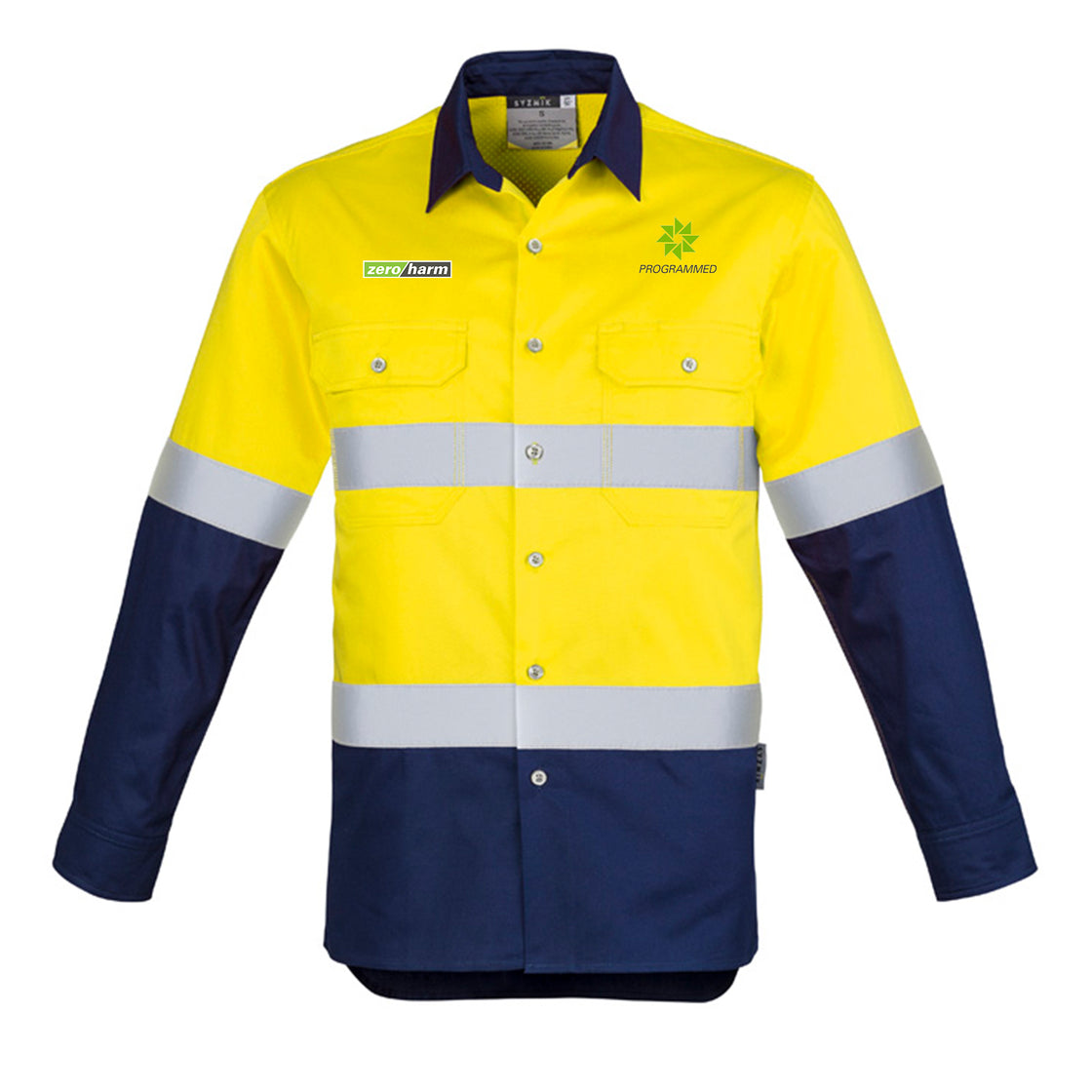 MENS INDUSTRIAL LONG SLEEVE SHIRT - HOOP TAPED - YELLOW/NAVY