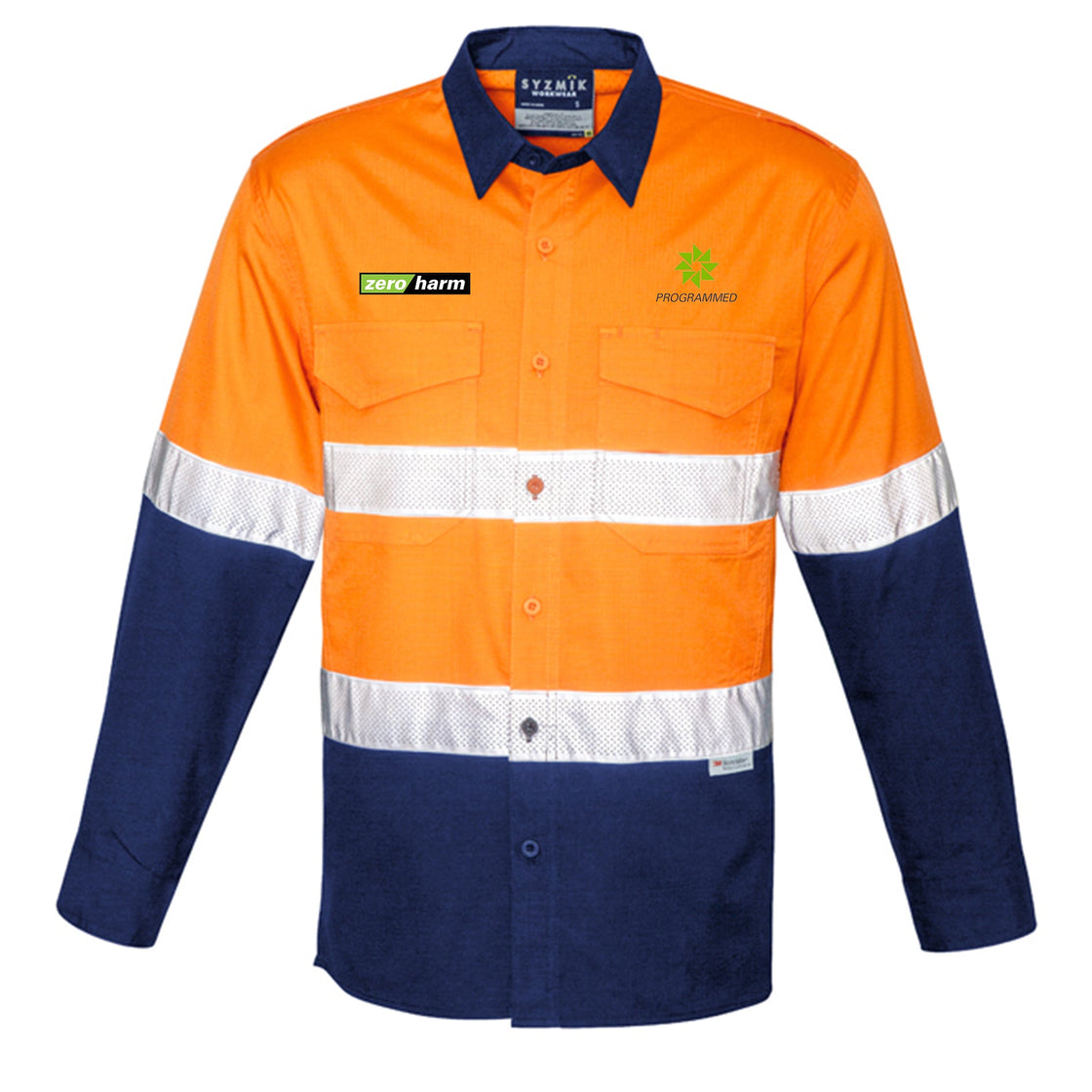 MENS RUGGED COOLING HI VIS SHIRT - ORANGE/NAVY