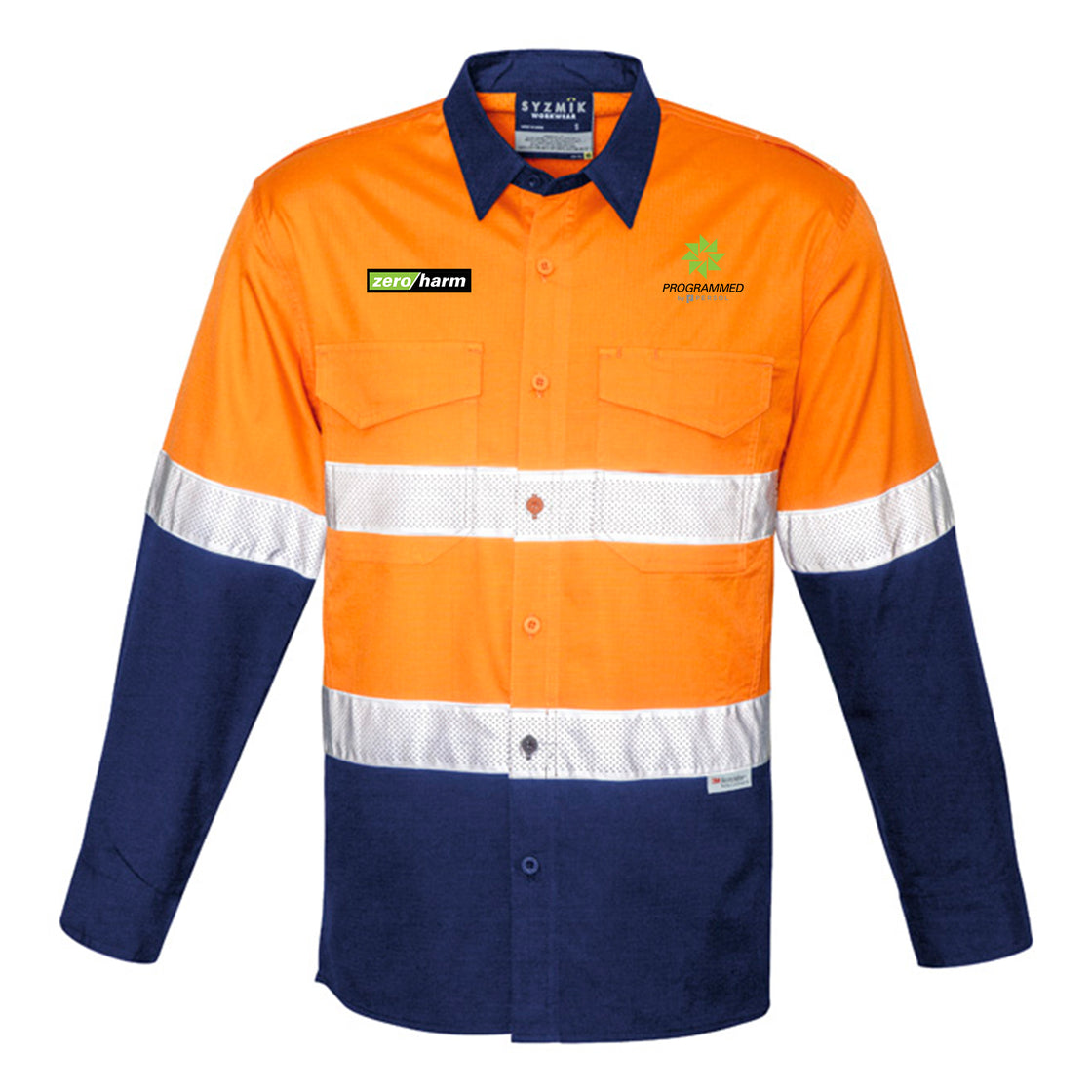 MENS RUGGED COOLING HI VIS SHIRT - ORANGE/NAVY