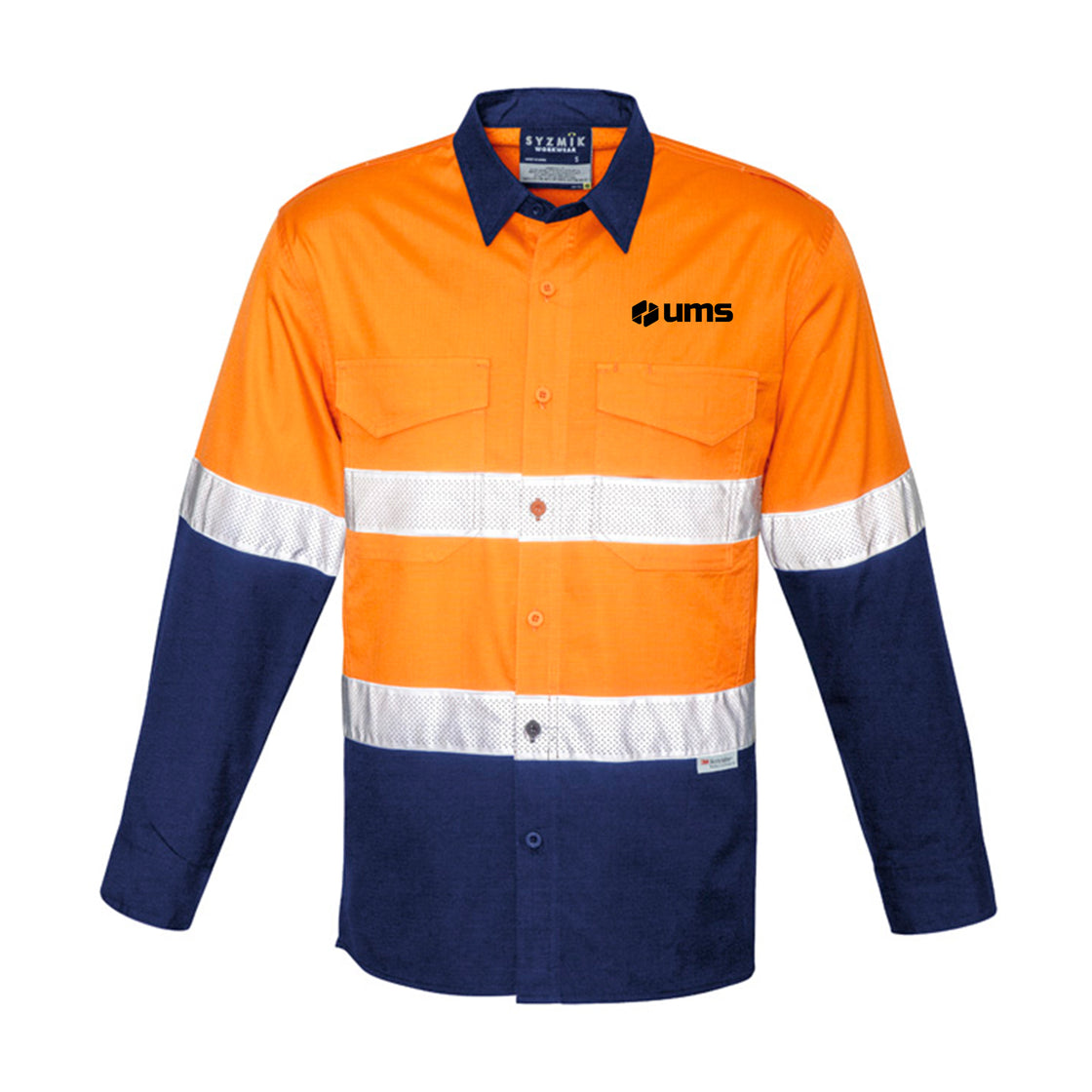 MENS RUGGED COOLING HI VIS TAPED LONG SLEEVE SHIRT - ORANGE/NAVY