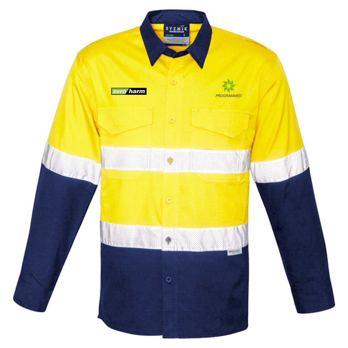 MENS RUGGED COOLING TAPED HI VIS SHIRT - YELLOW/NAVY