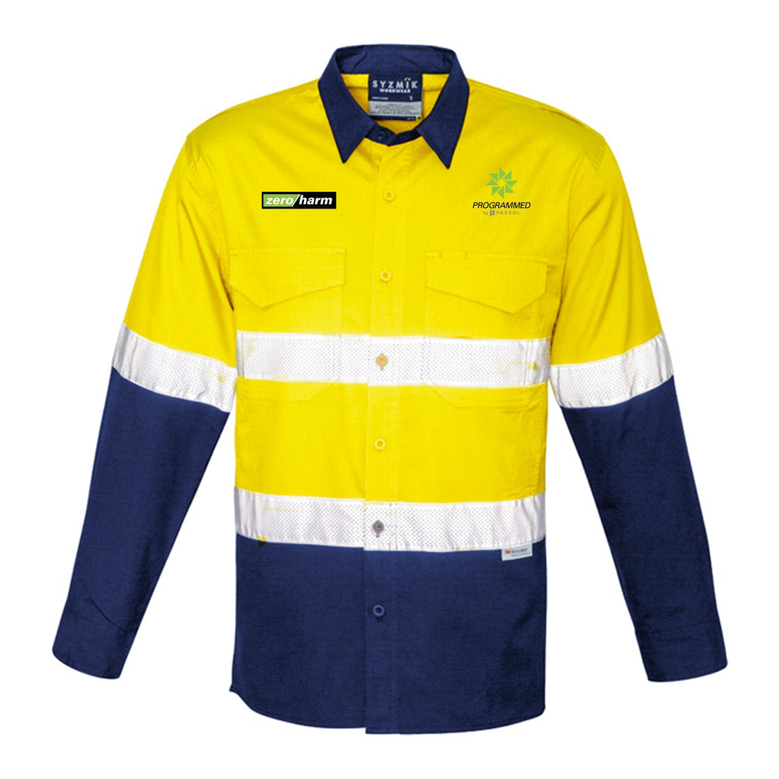 MENS RUGGED COOLING TAPED HI VIS SHIRT - YELLOW/NAVY