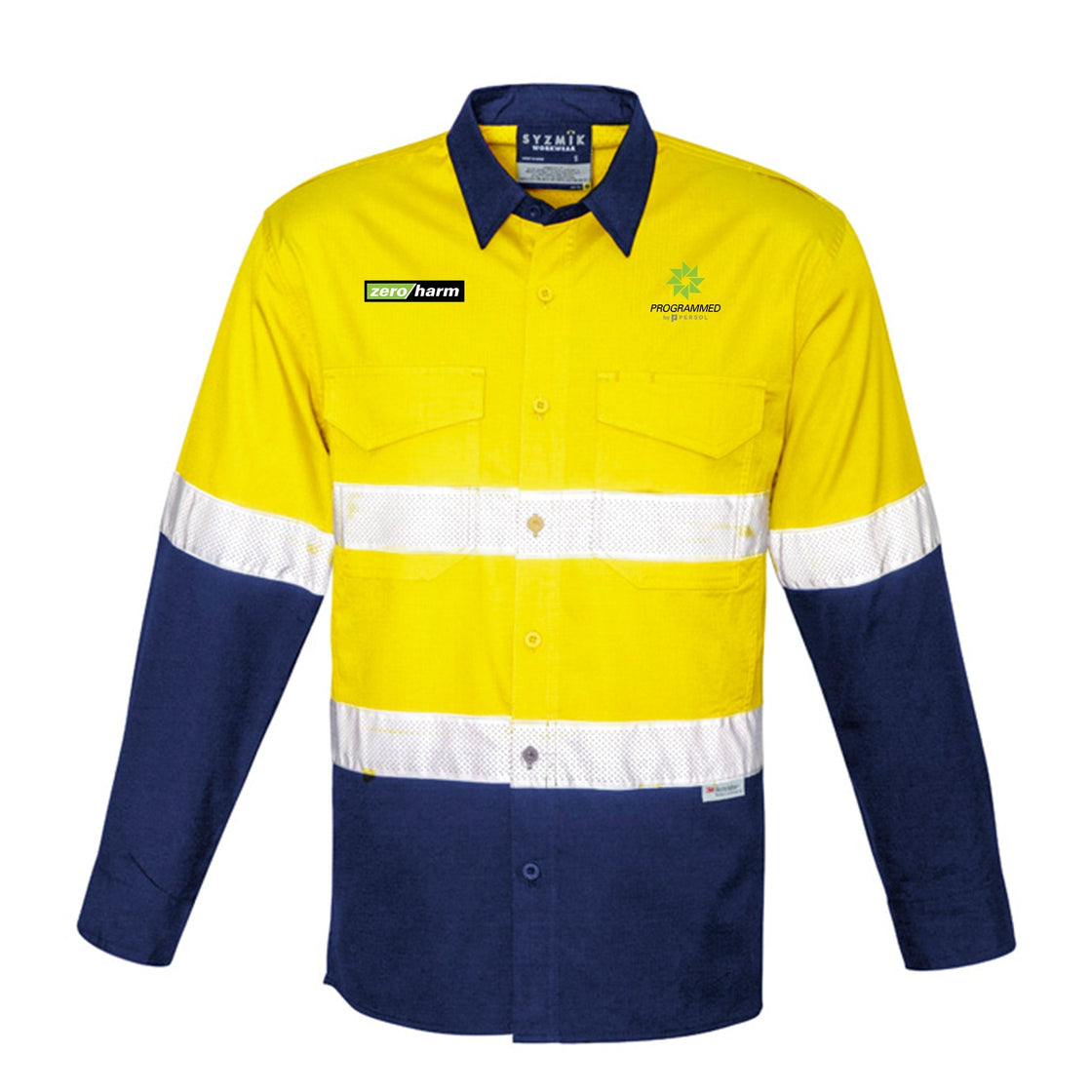 MENS RUGGED COOLING TAPED HI VIS SPLICED SHIRT - YELLOW/NAVY