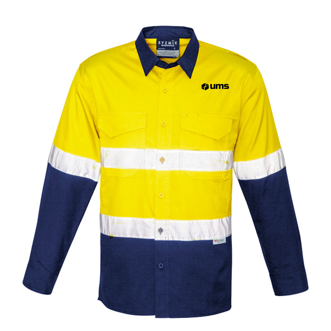 MENS RUGGED COOLING HI VIS TAPED LONG SLEEVE SHIRT - YELLOW/NAVY