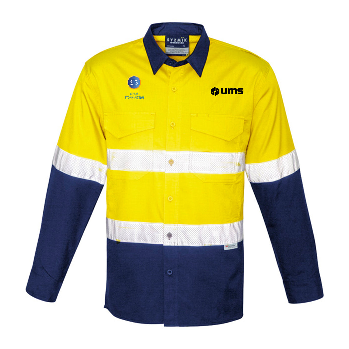 MENS RUGGED COOLING HI VIS TAPED LONG SLEEVE SHIRT - YELLOW/NAVY