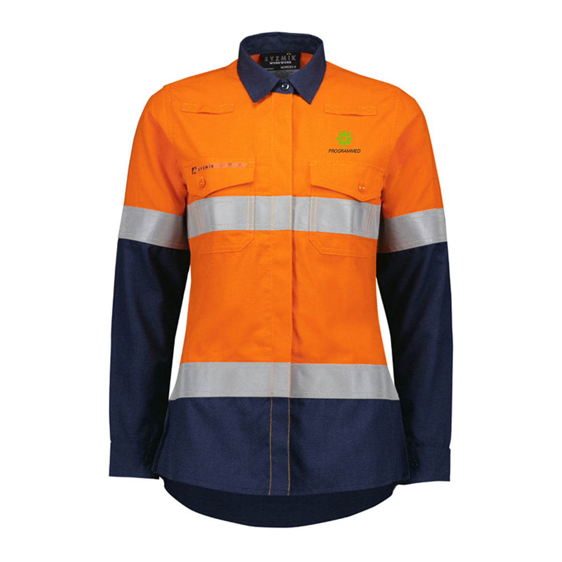 WOMENS ORANGE FLAME LIGHTWEIGHT RIPSTOP TAPED SHIRT - ORANGE/NAVY