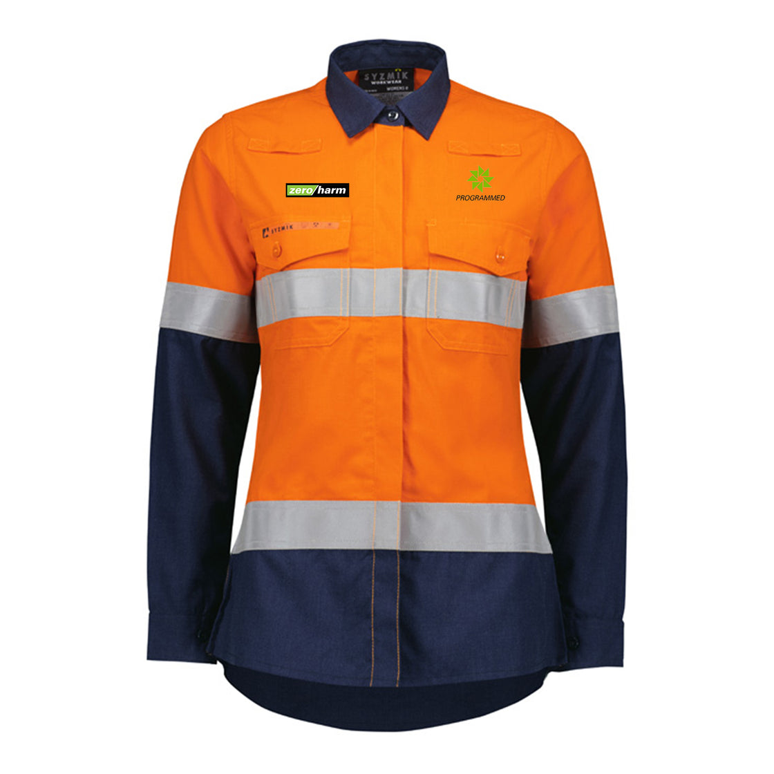 WOMENS ORANGE FLAME LIGHTWEIGHT RIPSTOP TAPED SHIRT - ORANGE/NAVY