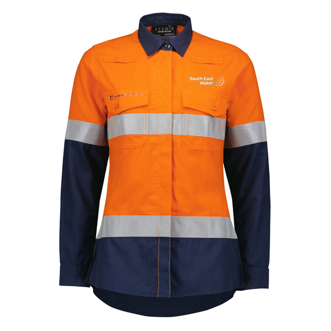 WOMENS ORANGE FLAME LIGHTWEIGHT RIPSTOP TAPED SHIRT - ORANGE/NAVY