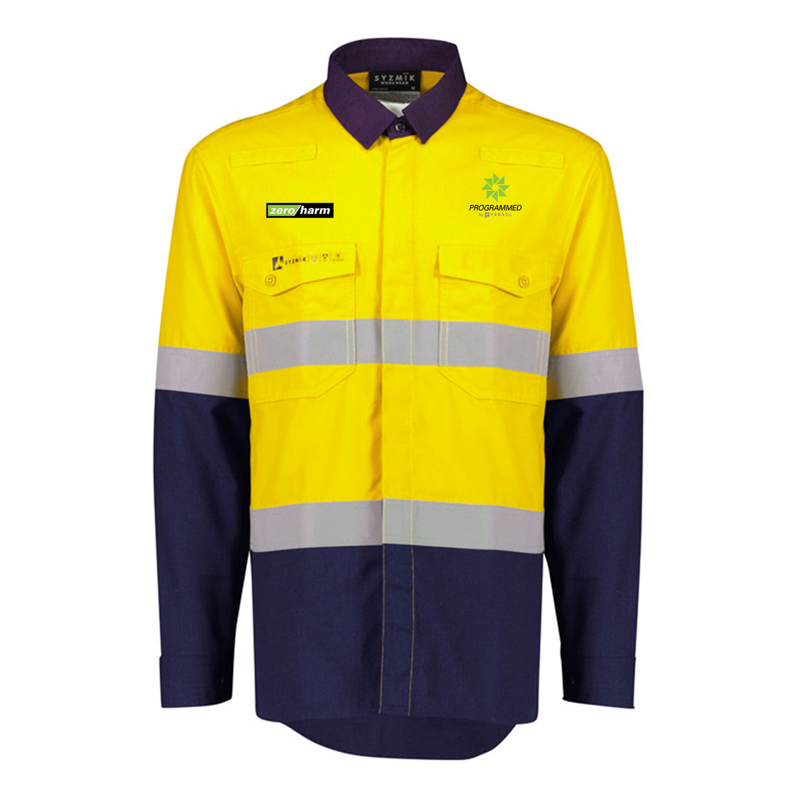 MENS ORANGE FLAME LIGHTWEIGHT RIPSTOP SPLICED SHIRT - HOOP TAPED - YELLOW/NAVY