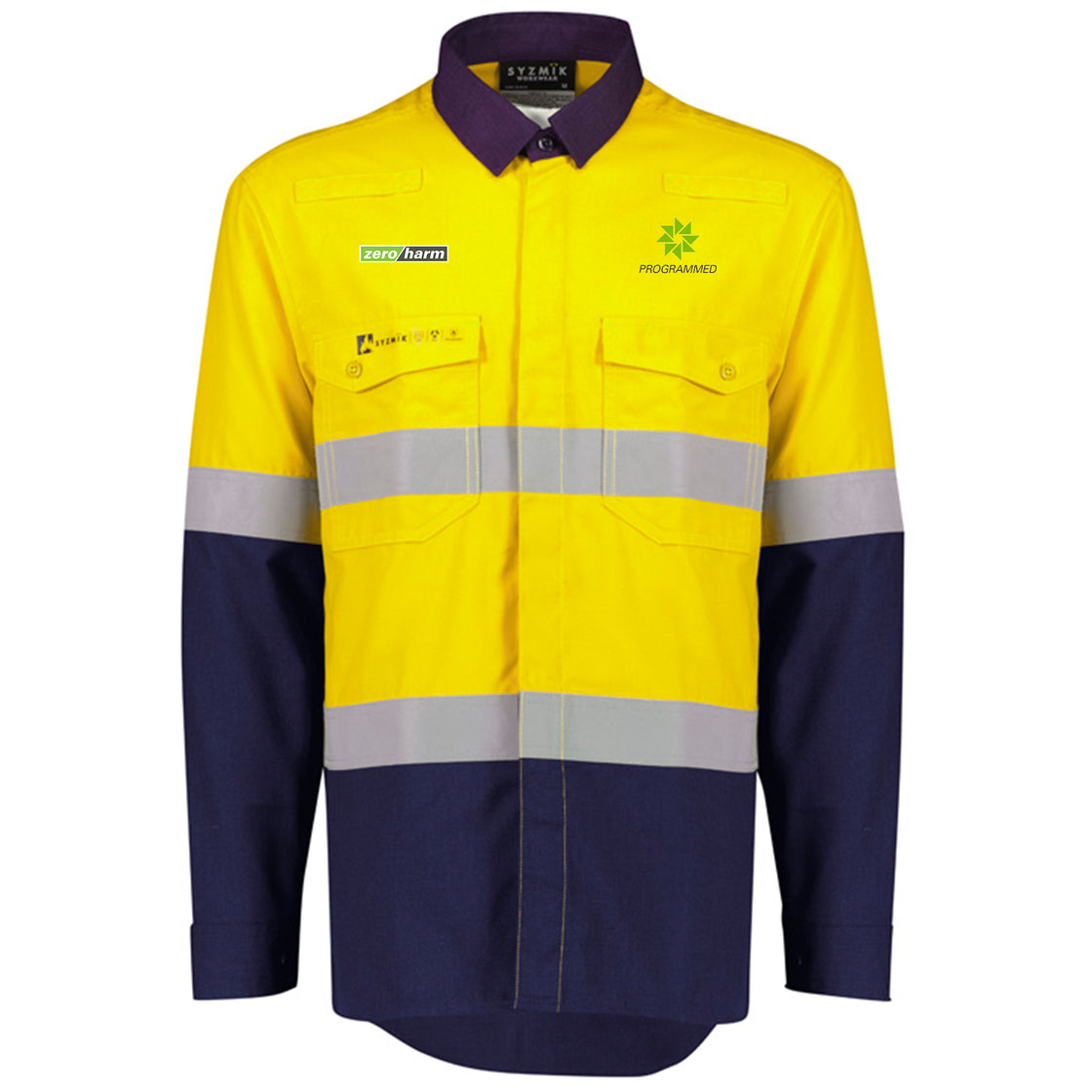 MENS ORANGE FLAME LIGHTWEIGHT RIPSTOP SHIRT - HOOP TAPED - YELLOW/NAVY