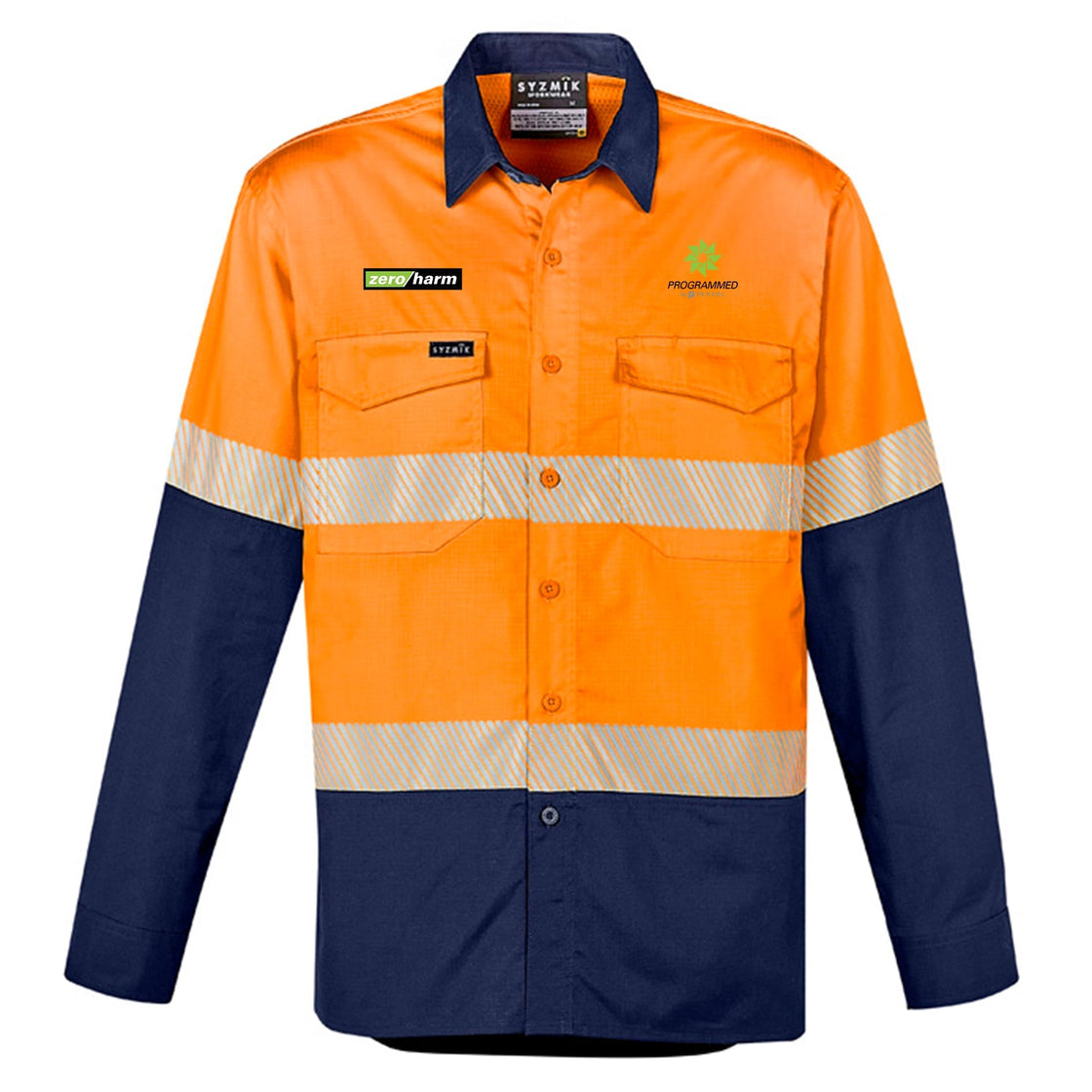 MENS RUGGED COOLING SEGMENTED L/S SHIRT - ORANGE/NAVY