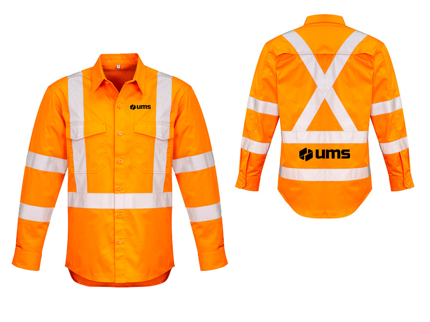 MENS HI VIS X BACK TAPED LONG SLEEVE SHIRT - ORANGE