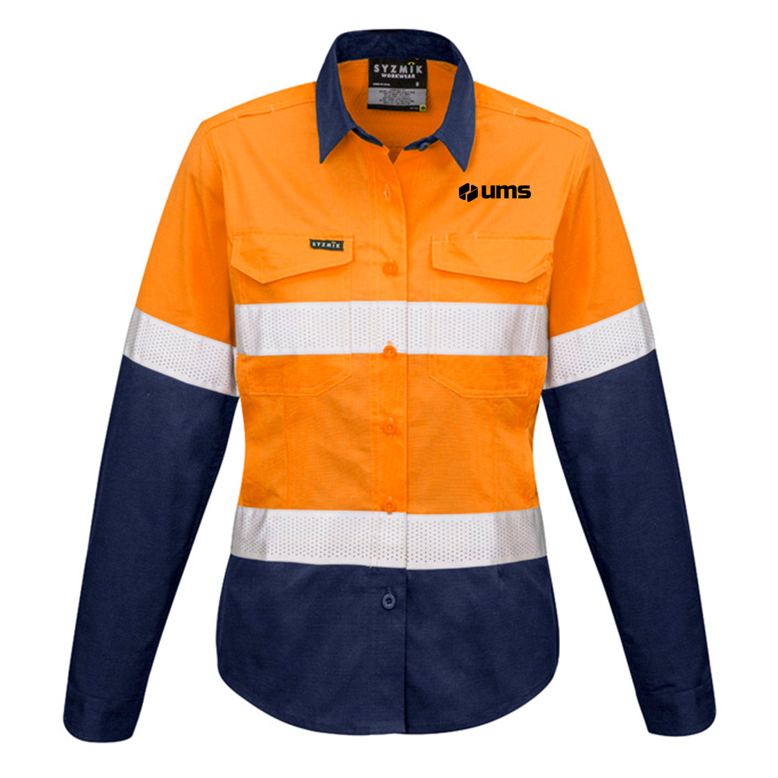 WOMENS RUGGED COOLING HI VIS TAPED LONG SLEEVE SHIRT - ORANGE/NAVY