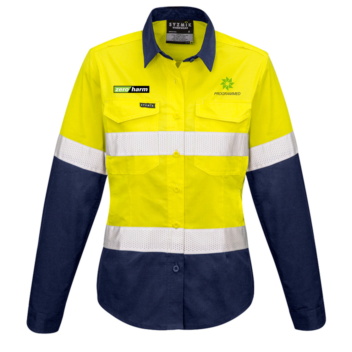 WOMENS RUGGED COOLING TAPED HI VIS SHIRT - YELLOW/NAVY