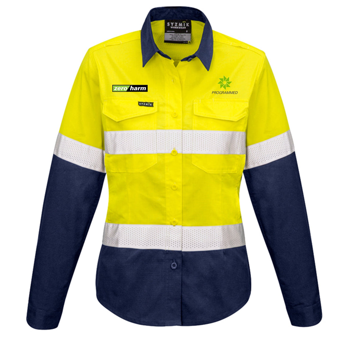 WOMENS RUGGED COOLING TAPED HI VIS SPLICED SHIRT - YELLOW/NAVY