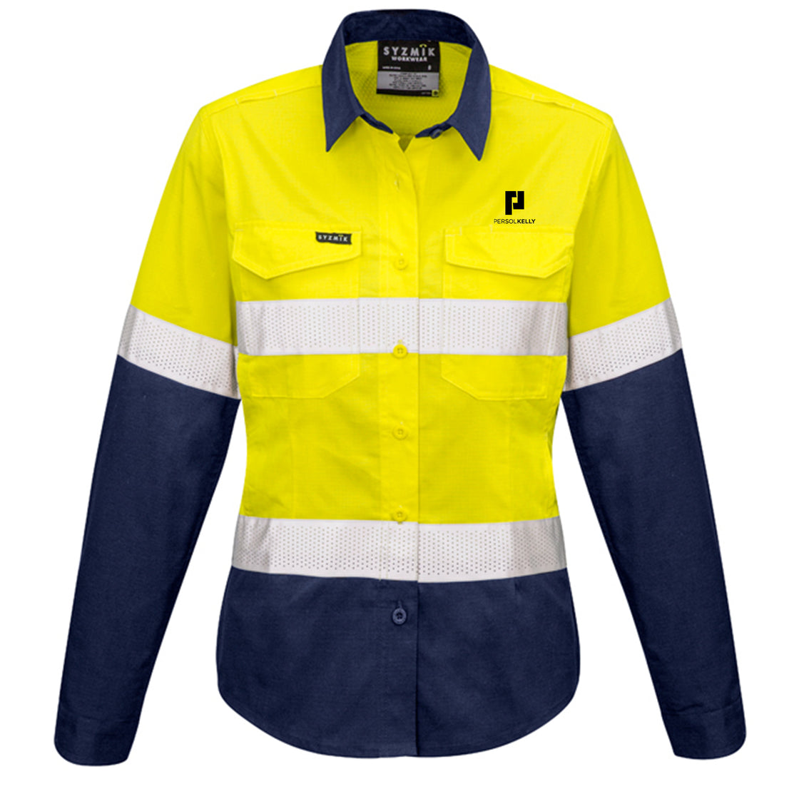 WOMENS RUGGED COOLING HI VIS TAPED LONG SLEEVE SHIRT - YELLOW/NAVY