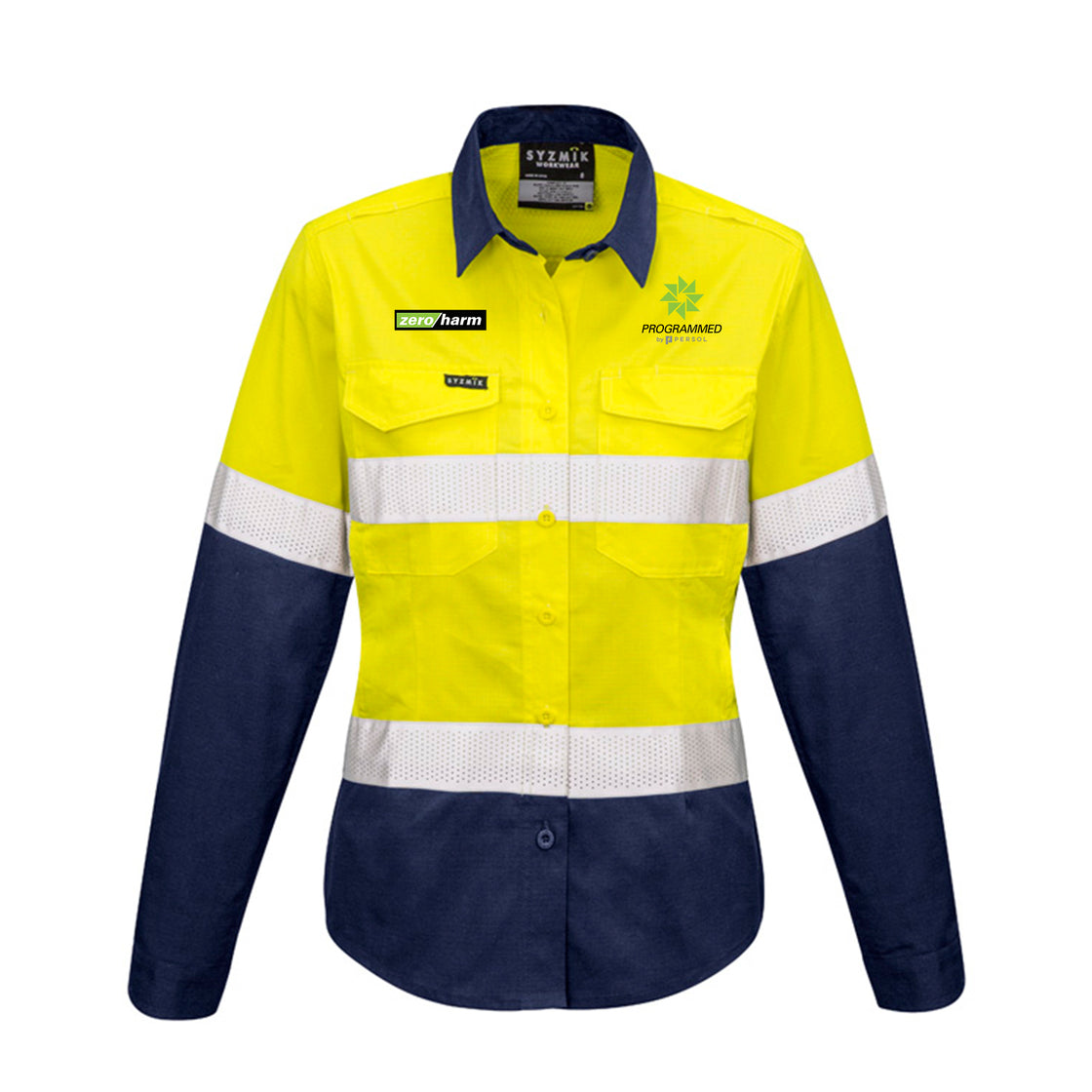 WOMENS RUGGED COOLING HI VIS TAPED LONG SLEEVE SHIRT - YELLOW/NAVY