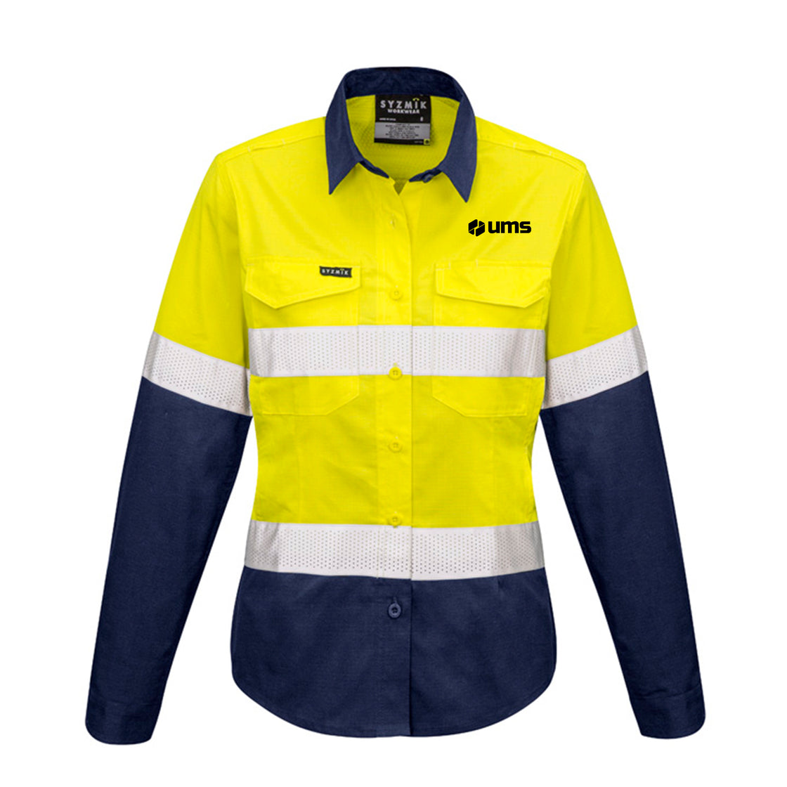 WOMENS RUGGED COOLING HI VIS TAPED LONG SLEEVE SHIRT - YELLOW/NAVY