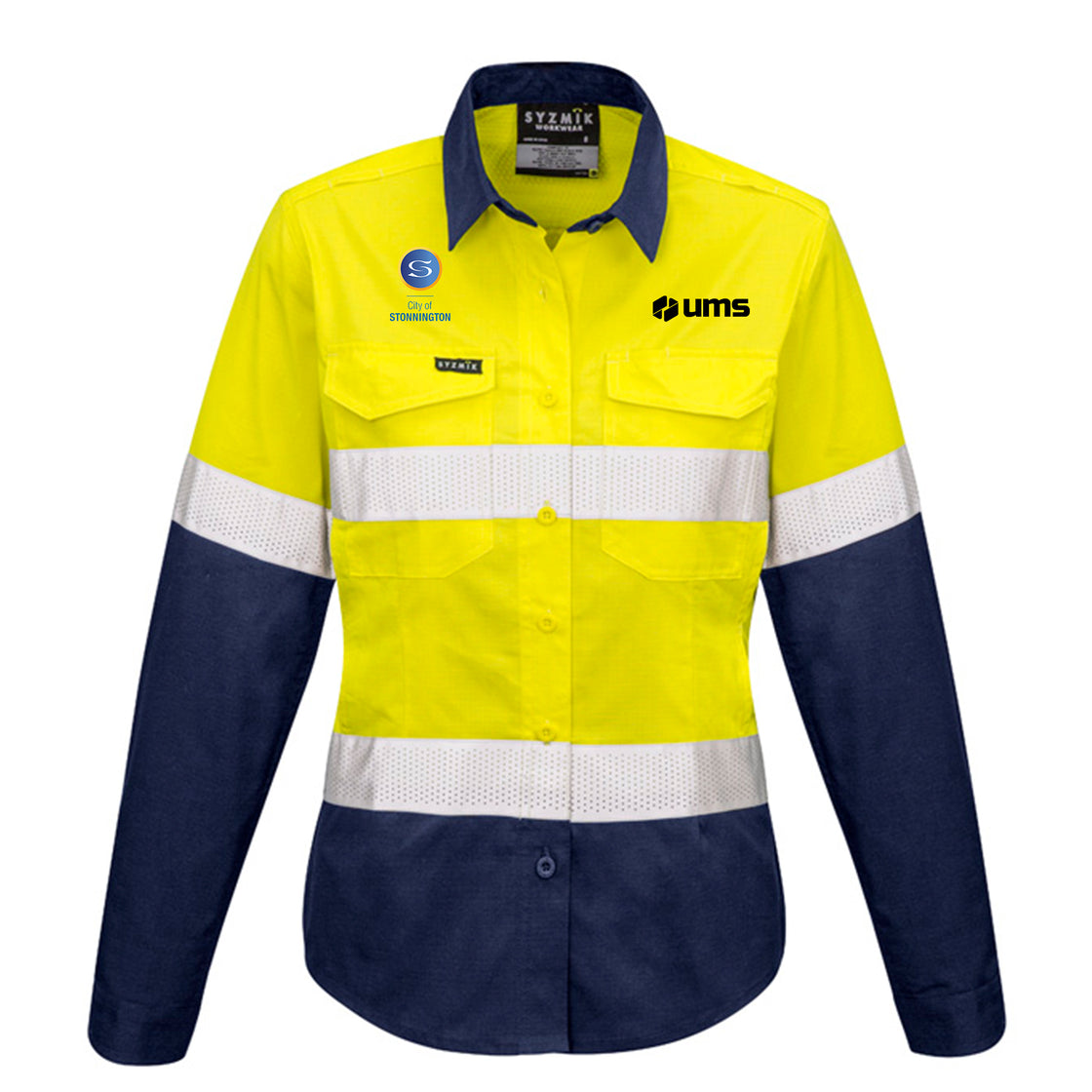 WOMENS RUGGED COOLING HI VIS TAPED LONG SLEEVE SHIRT - YELLOW/NAVY