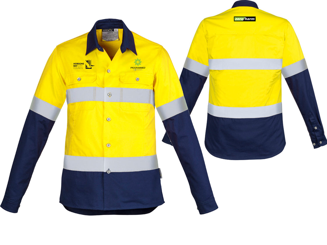 WOMENS INDUSTRIAL LONG SLEEVE SHIRT - HOOP TAPED - YELLOW/NAVY